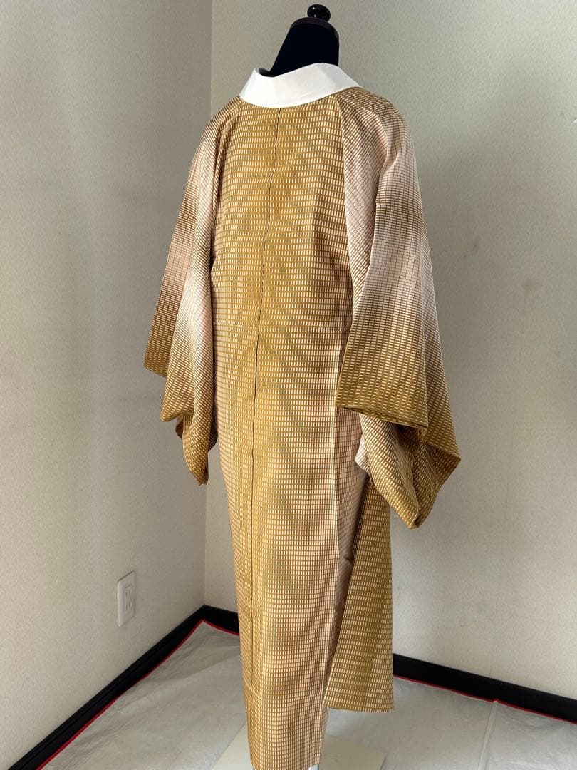 正絹　長襦袢　暈し格子柄　無双袖　未使用　居敷当て　東京ますいわ