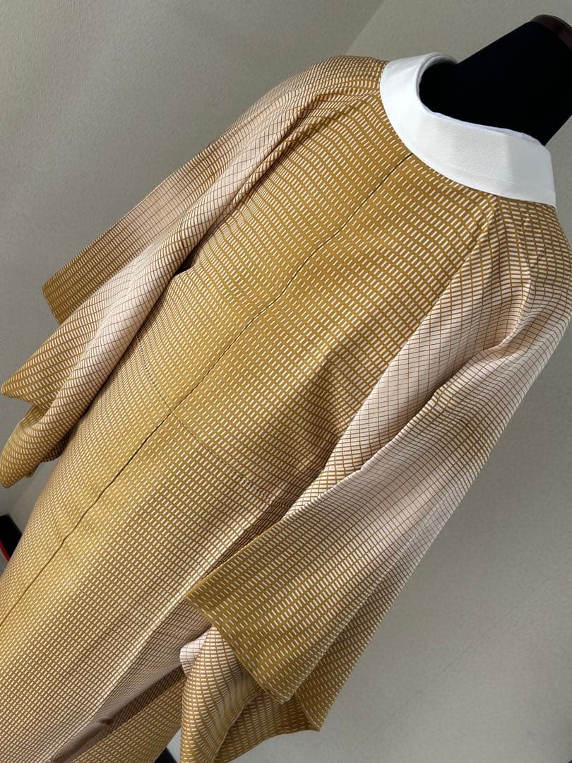 正絹　長襦袢　暈し格子柄　無双袖　未使用　居敷当て　東京ますいわ