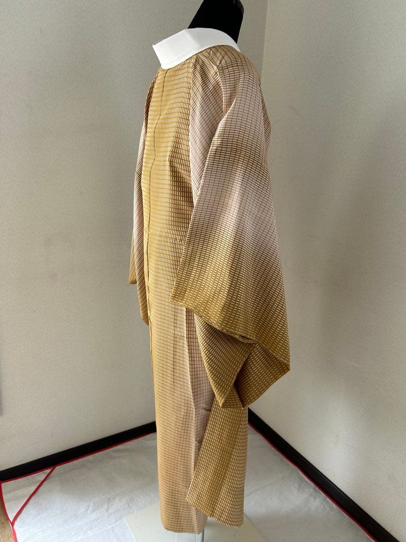 正絹　長襦袢　暈し格子柄　無双袖　未使用　居敷当て　東京ますいわ