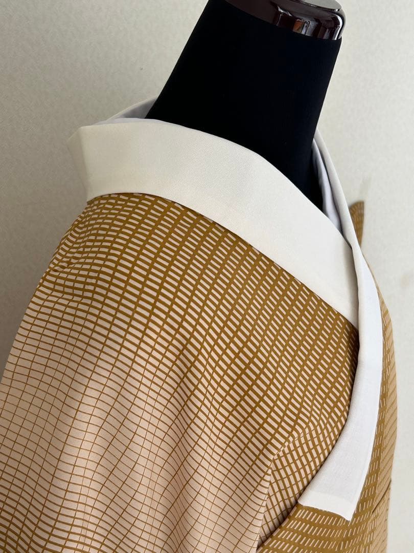 正絹　長襦袢　暈し格子柄　無双袖　未使用　居敷当て　東京ますいわ