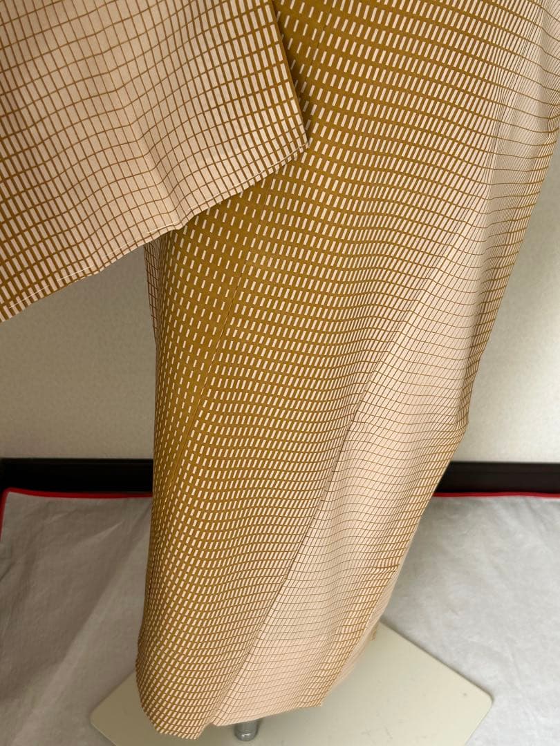 正絹　長襦袢　暈し格子柄　無双袖　未使用　居敷当て　東京ますいわ