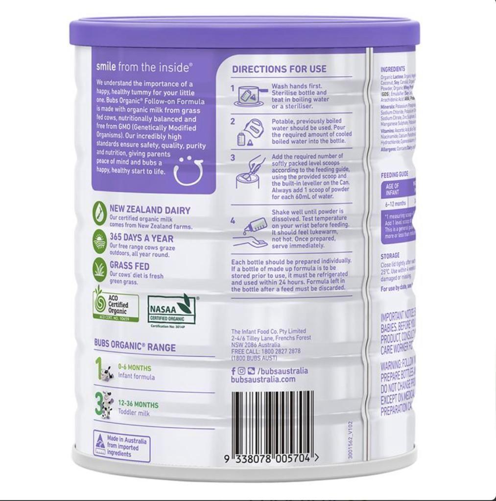 ２缶 Bubs バブズ オーガニック 牛 粉ミルク ステップ2 - Babama