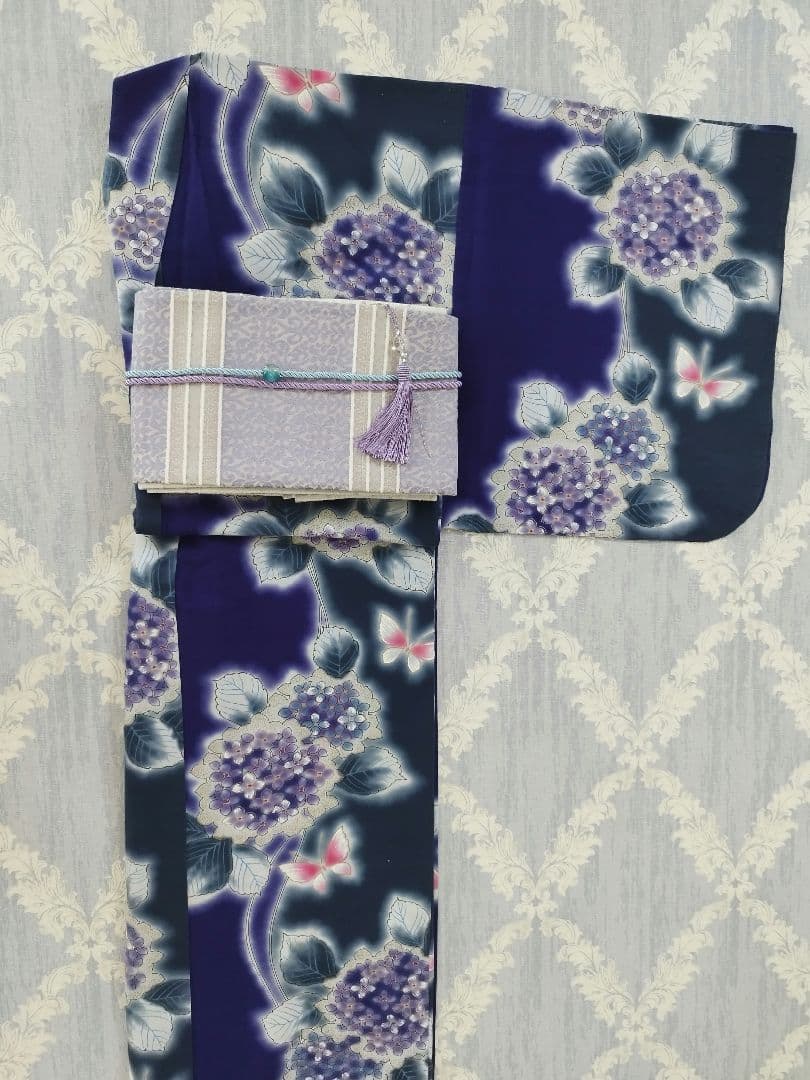 浴衣 注染染め ぼかし 紫陽花 片身替わり