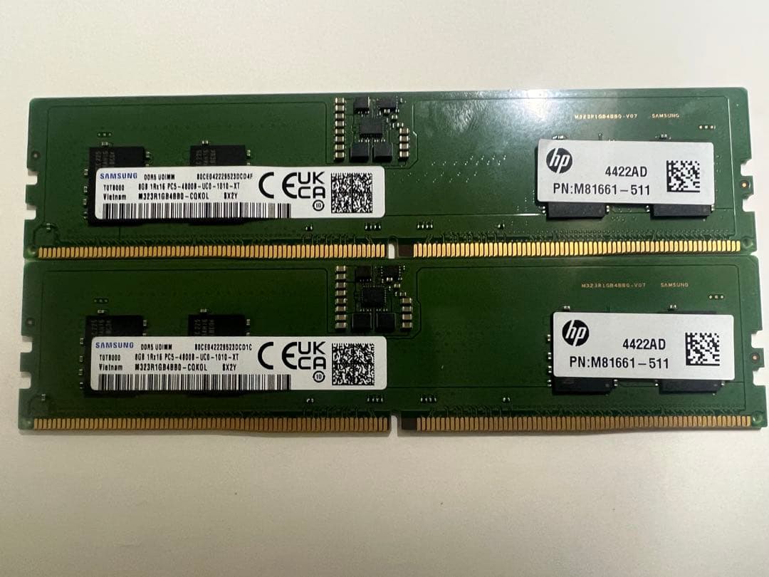 美品Samsung 8GB DDR5 & 8GB DDR5メモリセット