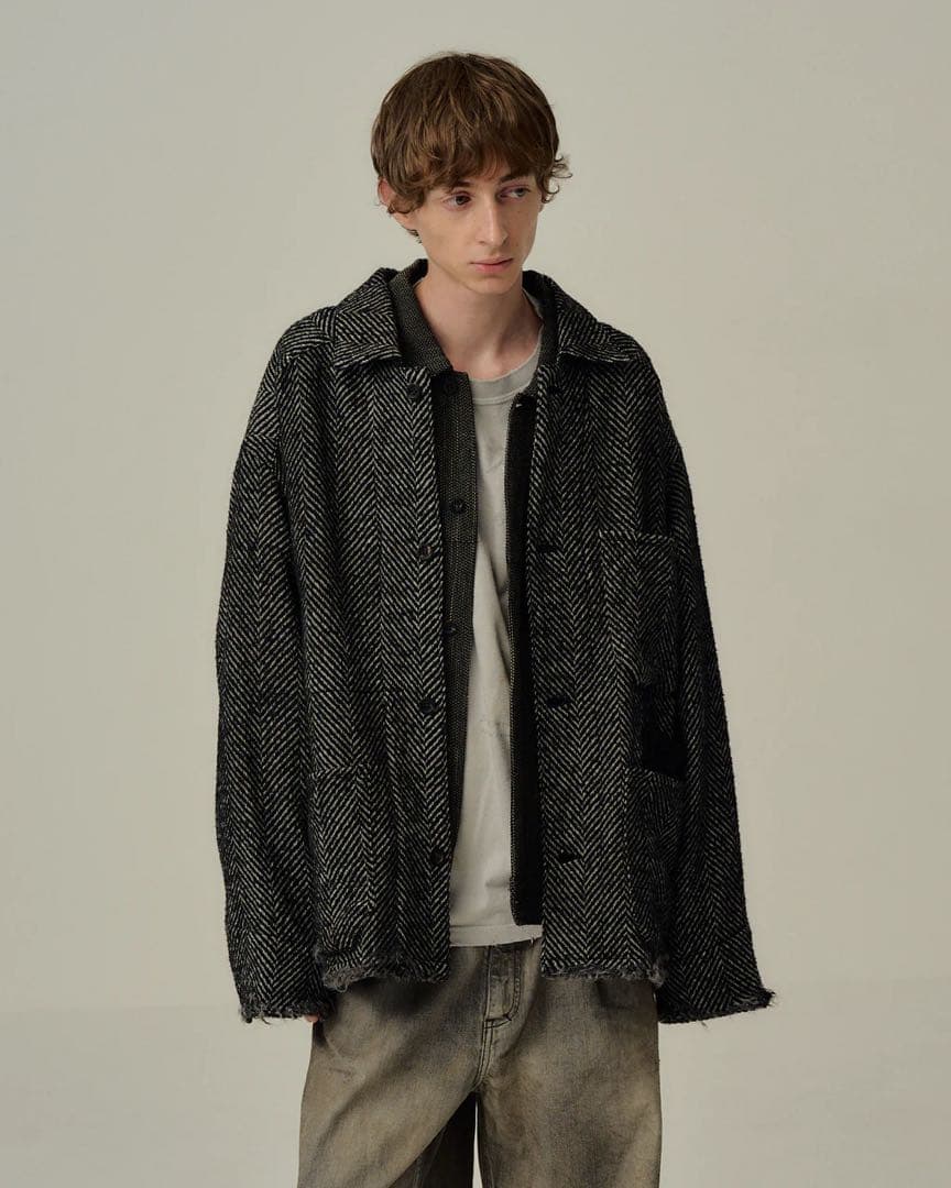 ジャケット・アウター ANCELLM DAMAGE WOOL HERRINGBONE COVERALL