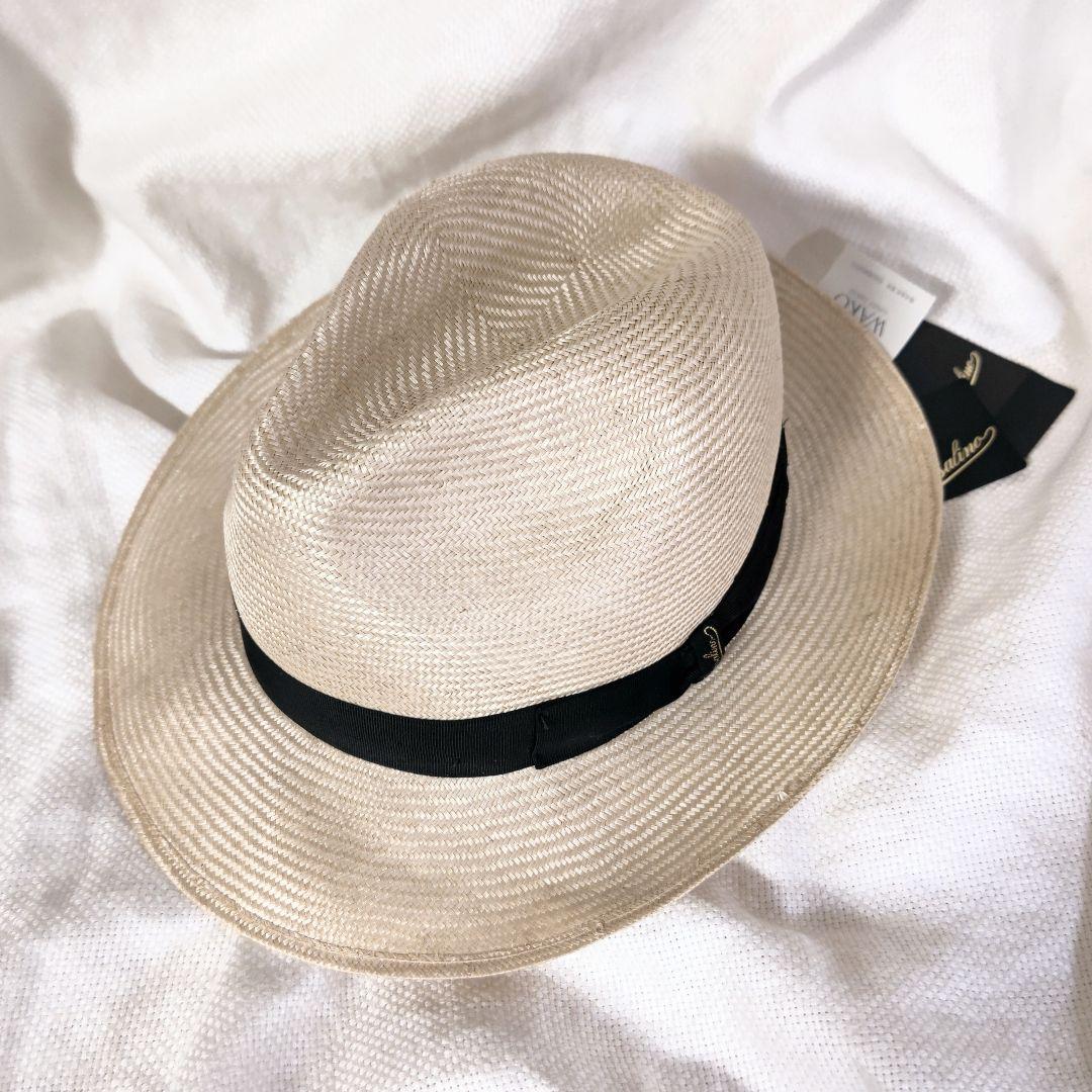 和光ボルサリーノBorsalino天然草中折れ帽子ストローハット57パラシゾール