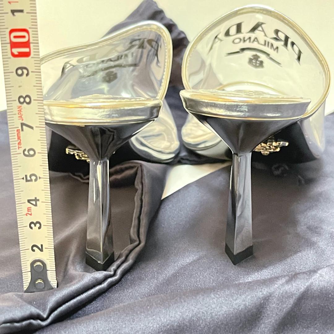 ほぼ未使用 PRADA プラダ クリアサンダル ミュール スケルトン シルバー