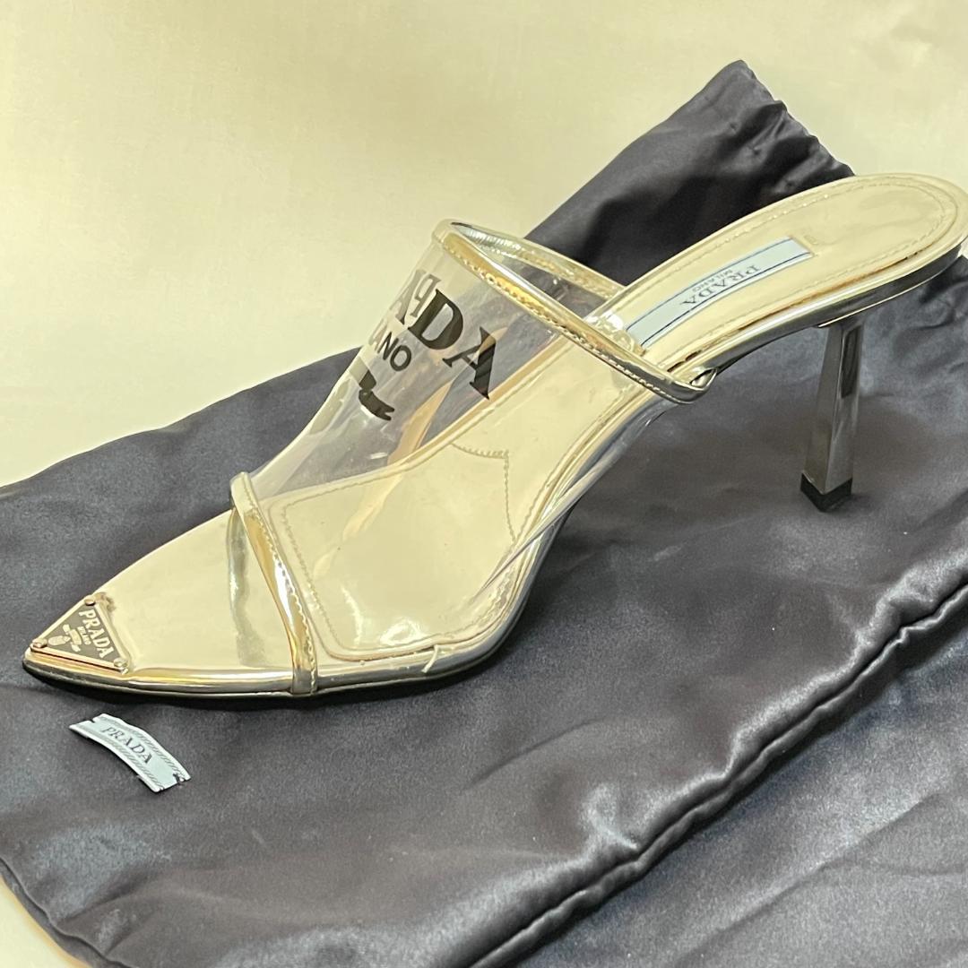 ほぼ未使用 PRADA プラダ クリアサンダル ミュール スケルトン シルバー
