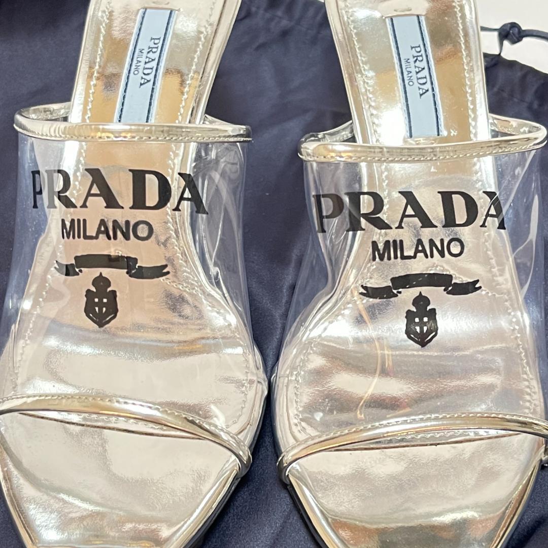 ほぼ未使用 PRADA プラダ クリアサンダル ミュール スケルトン シルバー