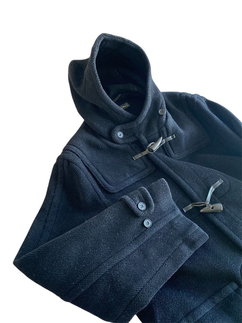 希少moorbrook生地 ヘリンボーンダッフルコート ウール100% ブラック