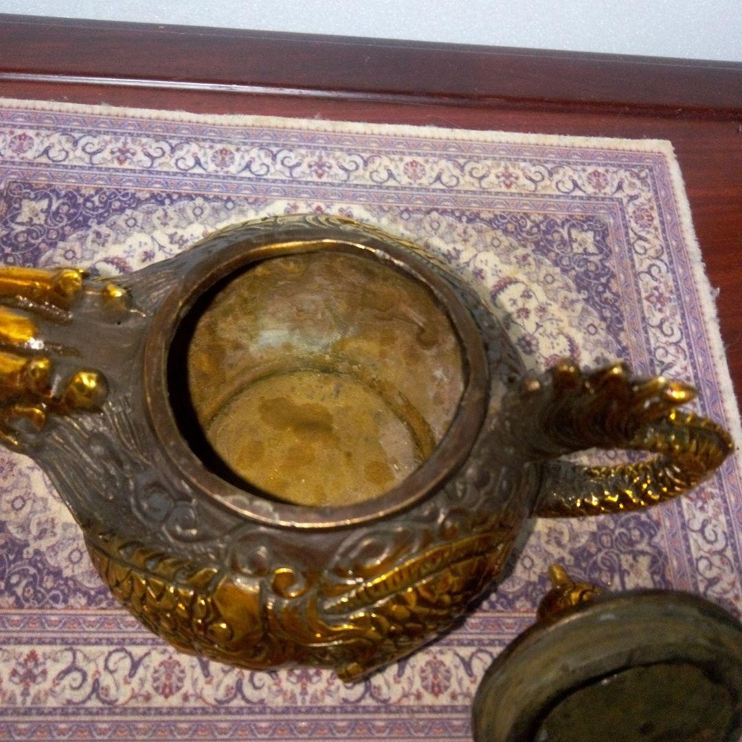 中国古玩　大明宜徳年製　金鍍金龍銅製　香炉