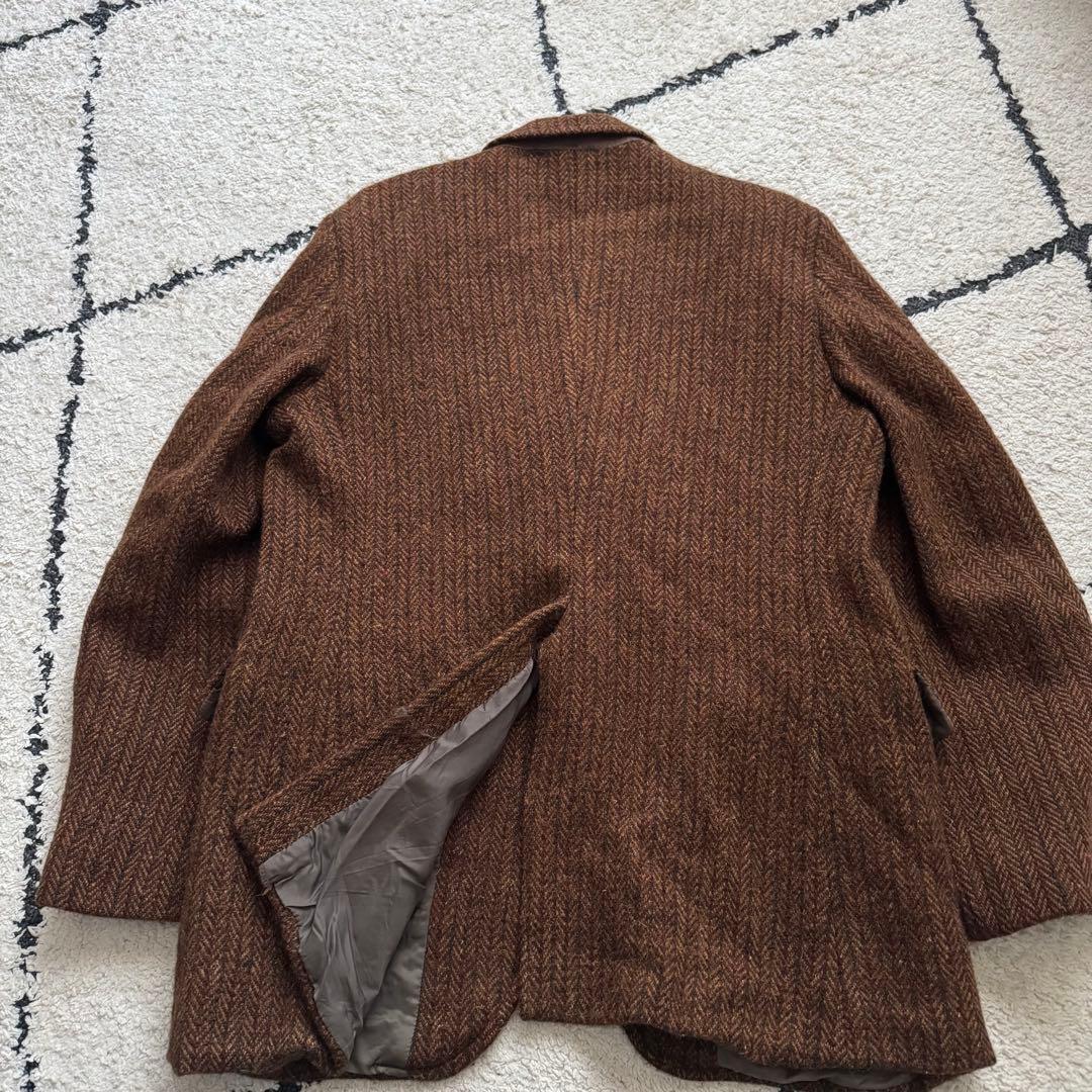 60s ハリスツイード　テーラードジャケット　ヘリンボーン　ブラウン　胡桃ボタン