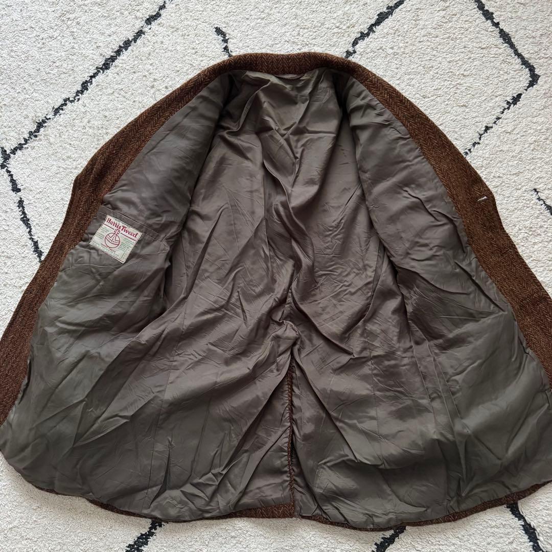 60s ハリスツイード　テーラードジャケット　ヘリンボーン　ブラウン　胡桃ボタン