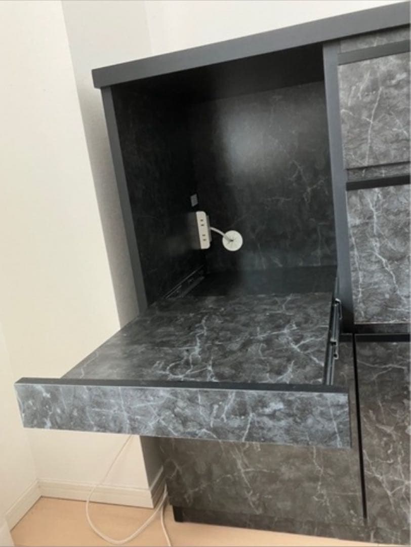 【パンダページ】 ▪️BLACK大理石調キッチンカウンター 【120】▪️