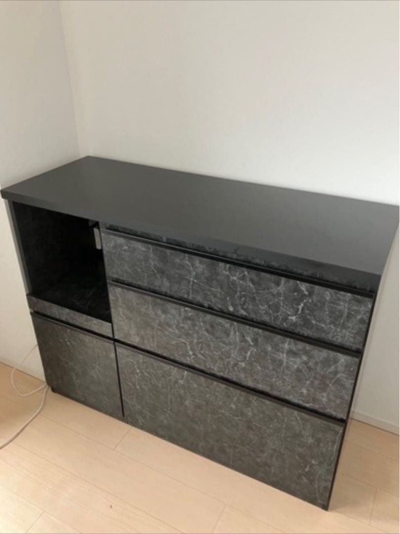 【パンダページ】 ▪️BLACK大理石調キッチンカウンター 【120】▪️