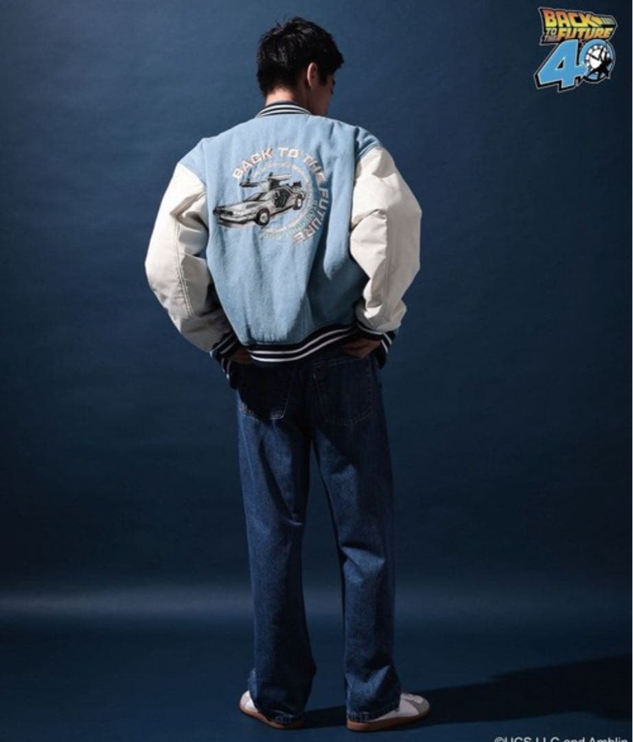 ニコアンド バックトゥザフューチャー BTTF 刺繍スタジャン ライトブルー