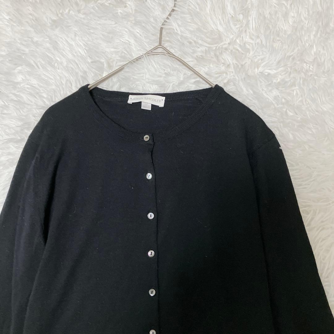 美品 ジョンスメドレー　メリノウール100% ブラック カーディガン M 黒