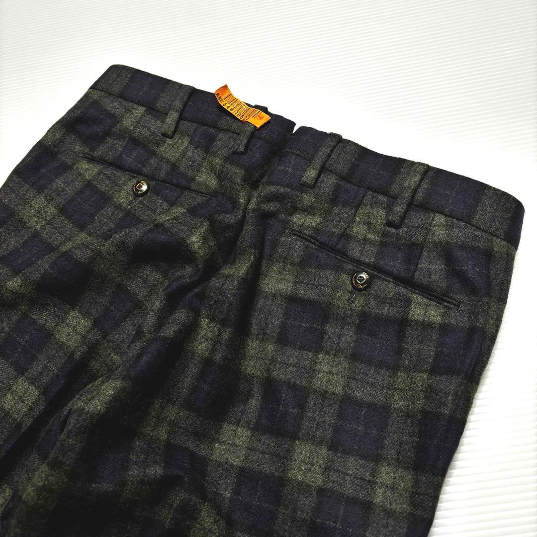 【ピーティーゼロウーノ PT01】ウール　パンツ　チェック　グリーン　メンズ
