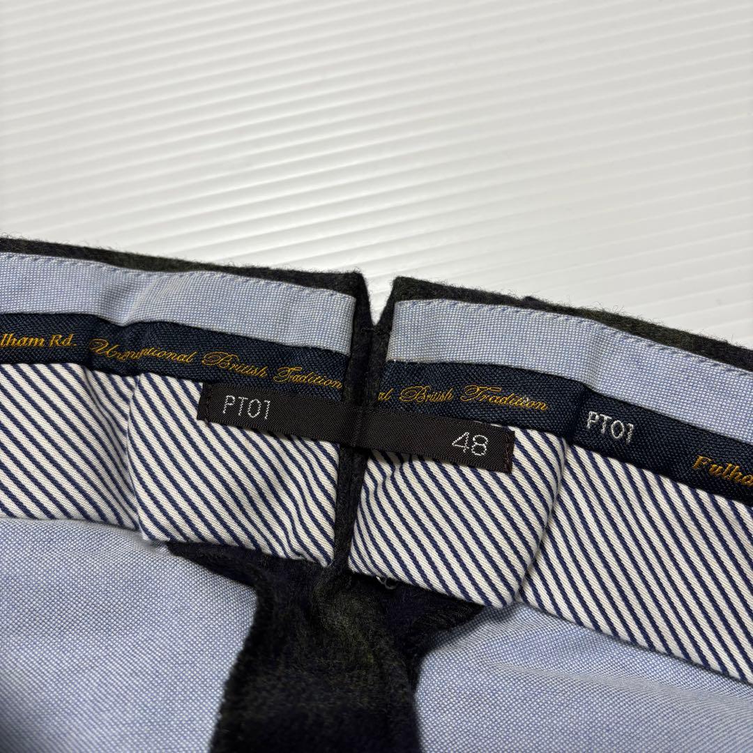 【ピーティーゼロウーノ PT01】ウール　パンツ　チェック　グリーン　メンズ