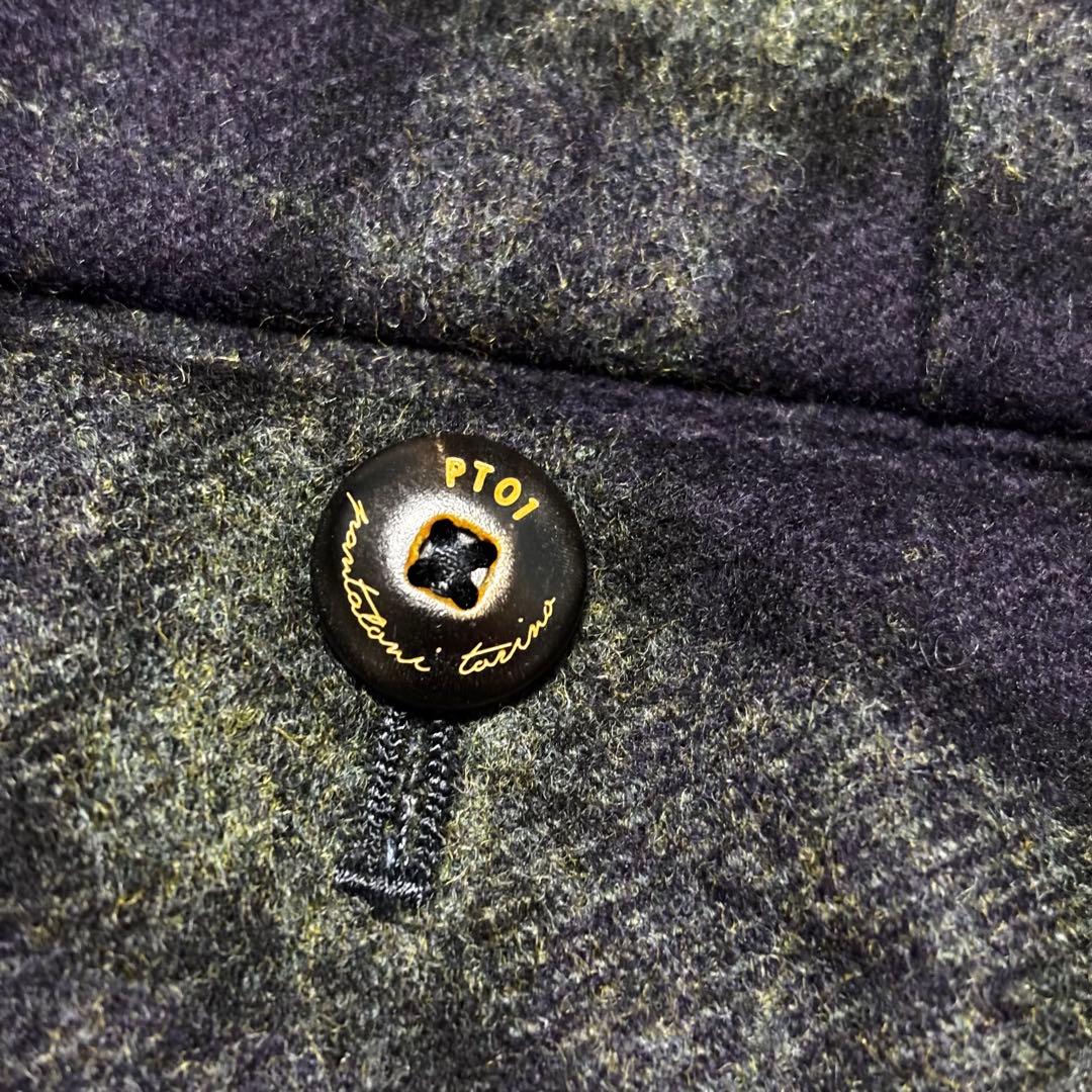 【ピーティーゼロウーノ PT01】ウール　パンツ　チェック　グリーン　メンズ