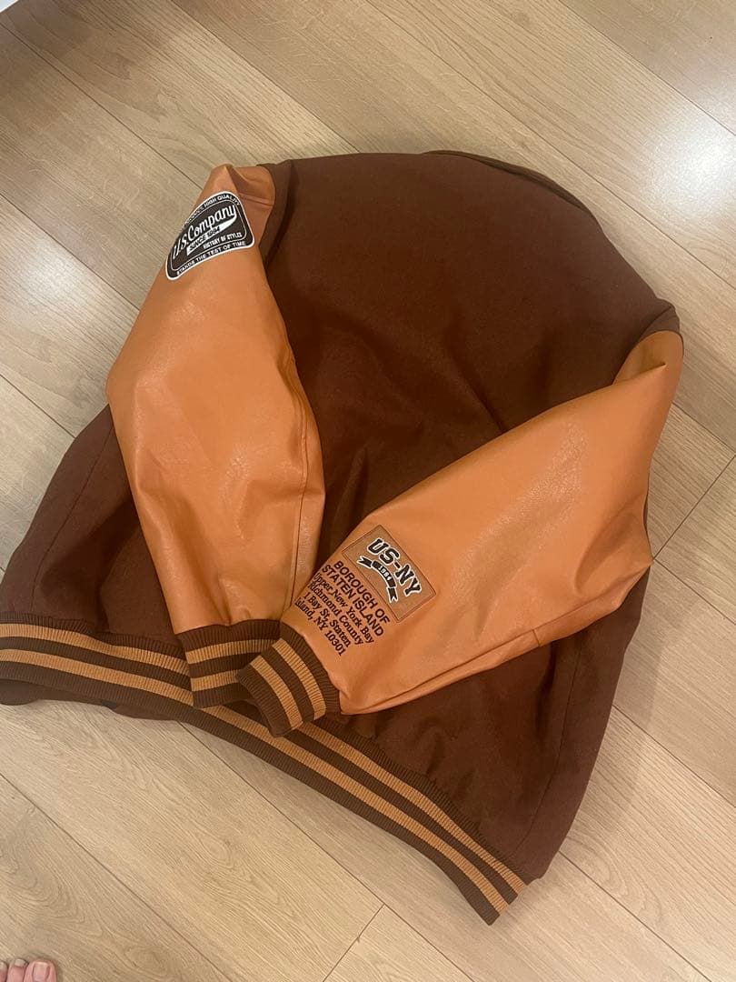 メンズ　ブラウン スタジャン レザー袖