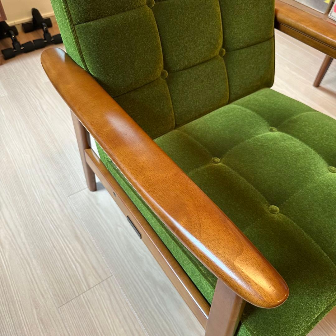 カリモク60 Kチェア 1シーター　モケットグリーン【美品】