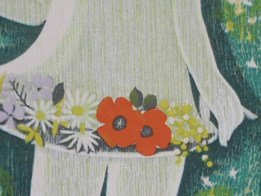 ◆　池田修三 「花の少女」　木版画　1977年　67/200　版上サインあり　◆