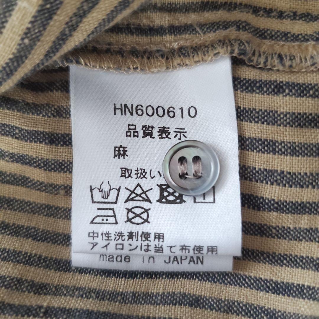 イチアンティークス リネン ストライプオーバーシャツワンピース ベージュ×グレー