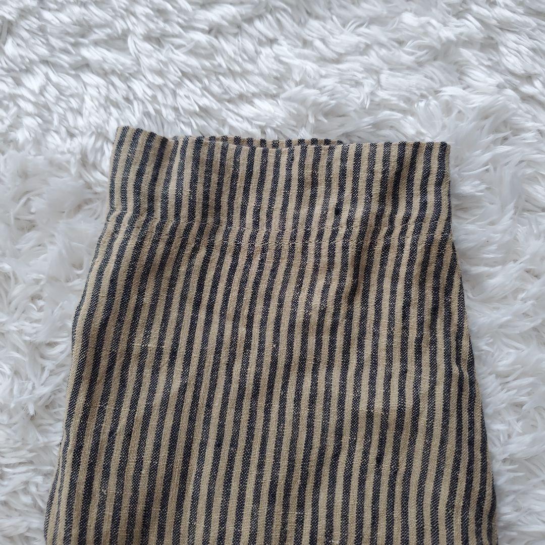 イチアンティークス リネン ストライプオーバーシャツワンピース ベージュ×グレー