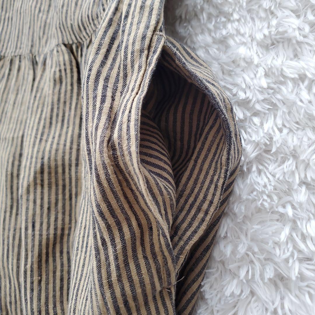 イチアンティークス リネン ストライプオーバーシャツワンピース ベージュ×グレー