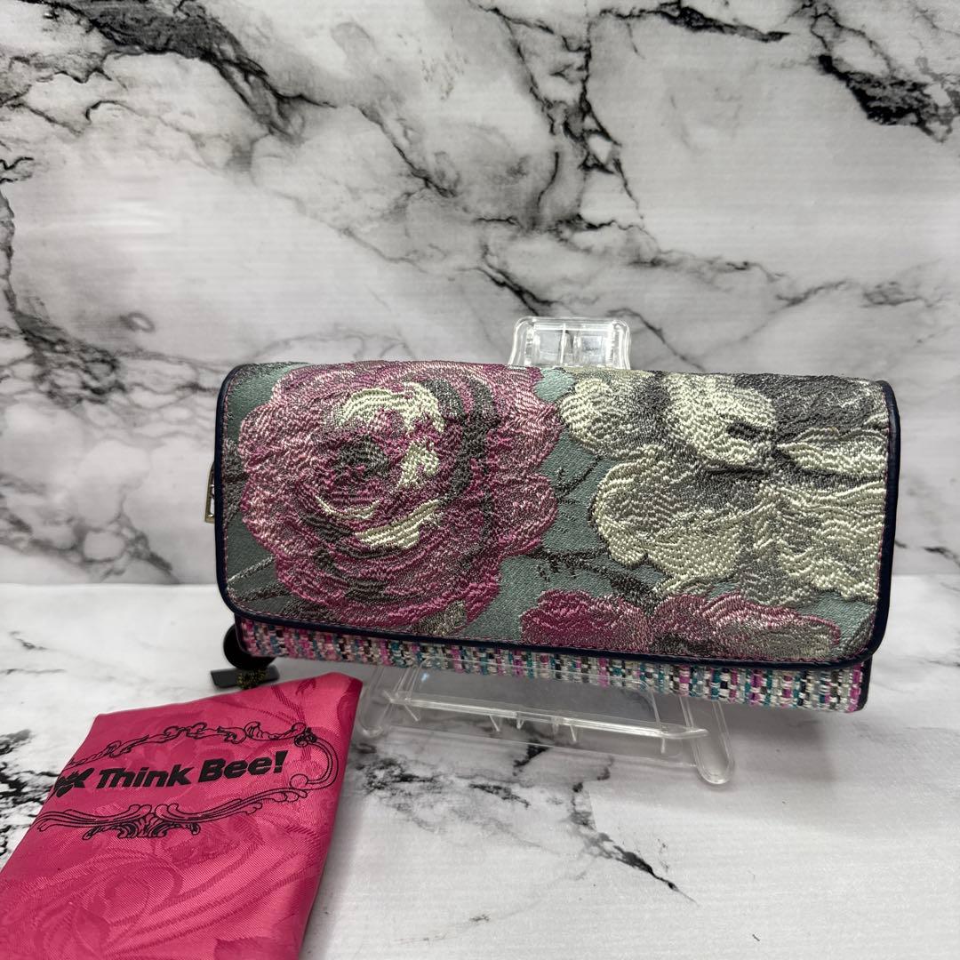 (未使用タグ付)大人気、シンクビー、長財布、L字ジップ、花柄刺繍、ツイード、高級