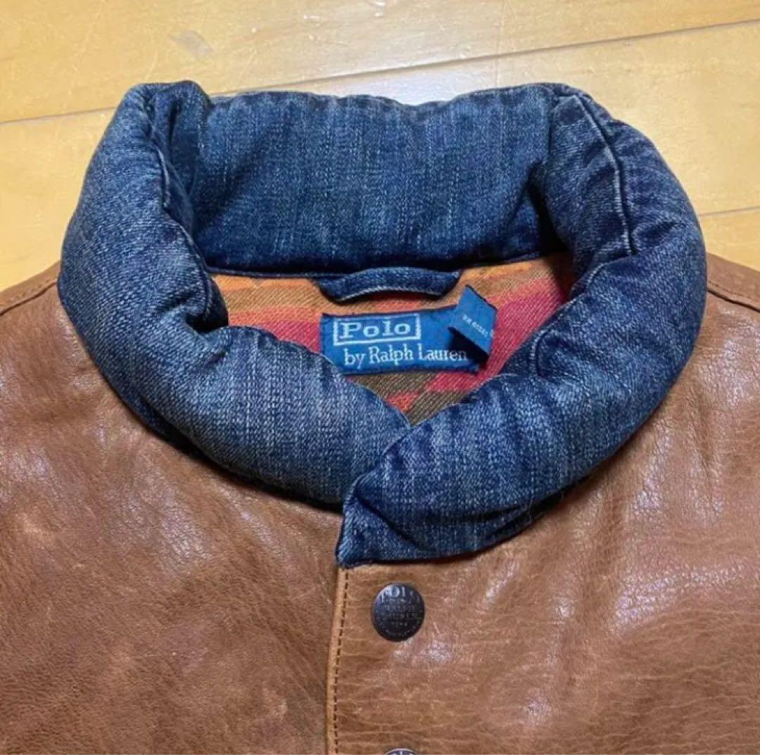 美品　ラルフローレン　ダウンベスト　レザー　デニムベスト　メンズ　L