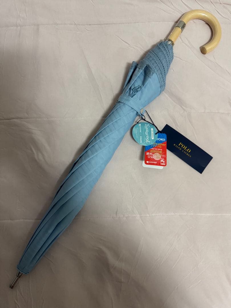 ★新品★ポロラルローレン　晴雨兼用パラソル　日傘１級遮光　スライド式　軽量　水色