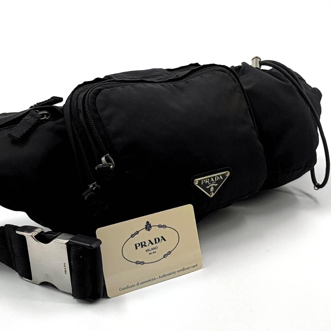 希少✨プラダ　ウエストポーチ　ボディバッグ　三角ロゴ　ナイロン　黒　白タグ