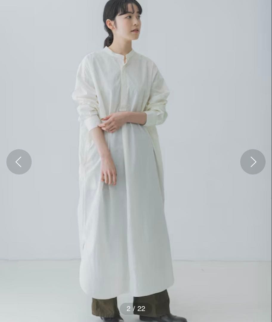 完売品✨美品✨かぐれ コットンシルクシャツワンピース バンドカラー ロング