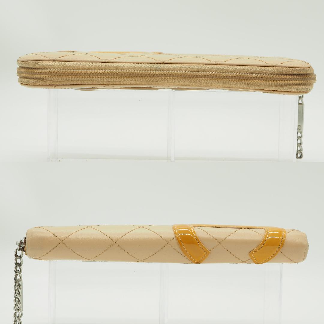 【美品】CHANEL カンボンライン オーガナイザー 長財布 ベージュ×オレンジ