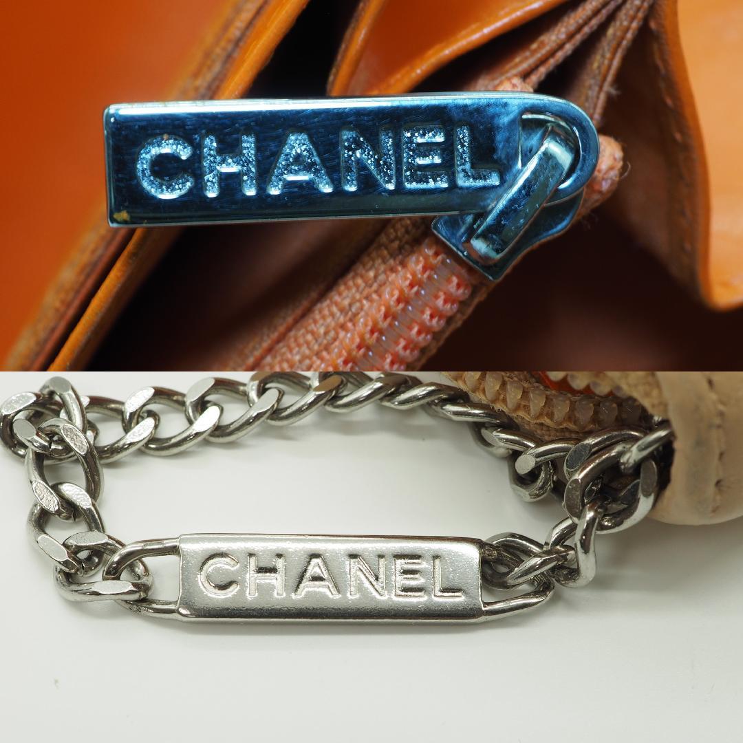 【美品】CHANEL カンボンライン オーガナイザー 長財布 ベージュ×オレンジ