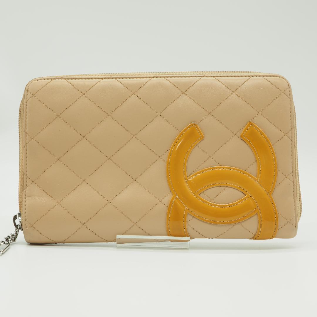【美品】CHANEL カンボンライン オーガナイザー 長財布 ベージュ×オレンジ