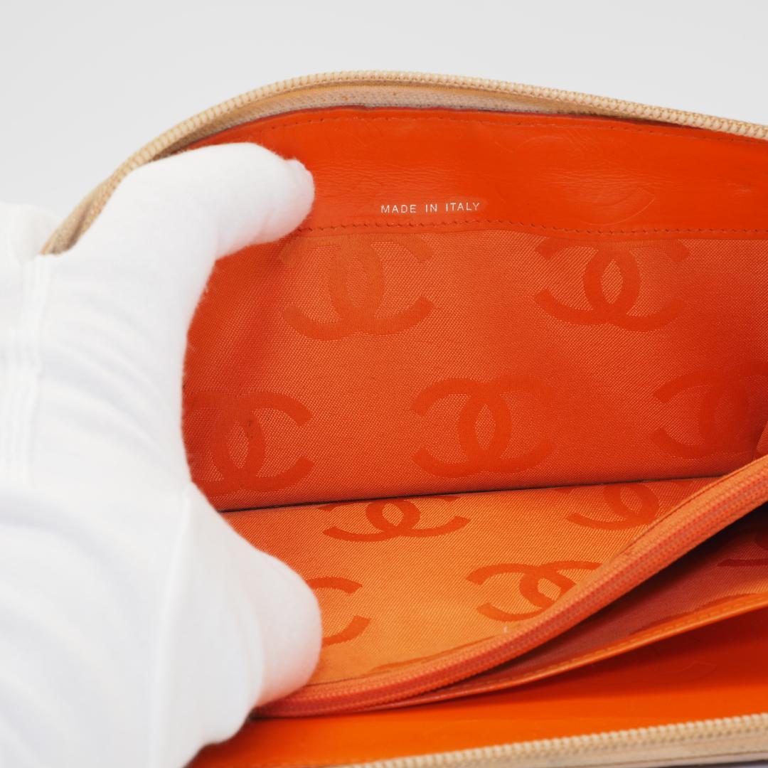 【美品】CHANEL カンボンライン オーガナイザー 長財布 ベージュ×オレンジ