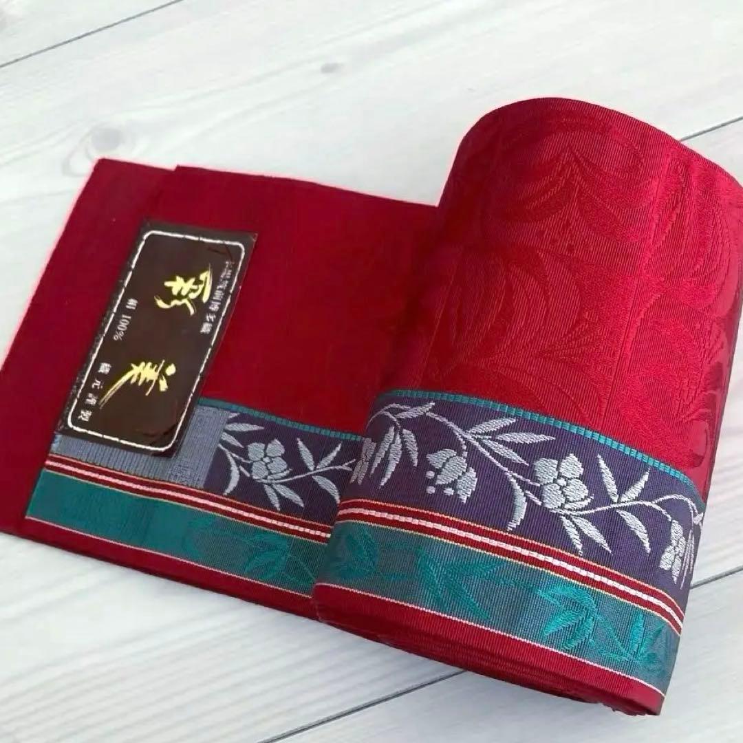 本場筑前博多織　半幅帯　花唐草模様の織り出No.77-22