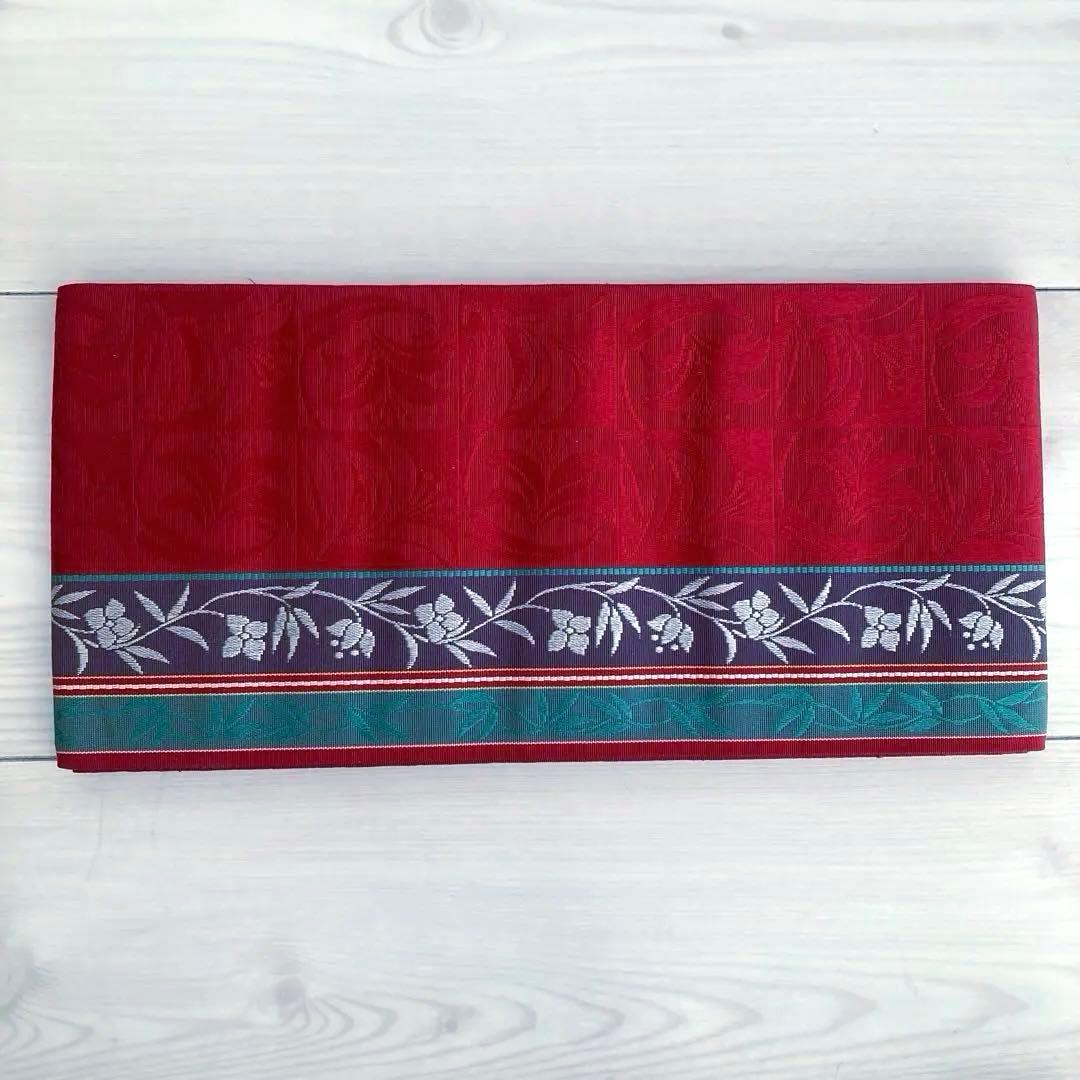 本場筑前博多織　半幅帯　花唐草模様の織り出No.77-22