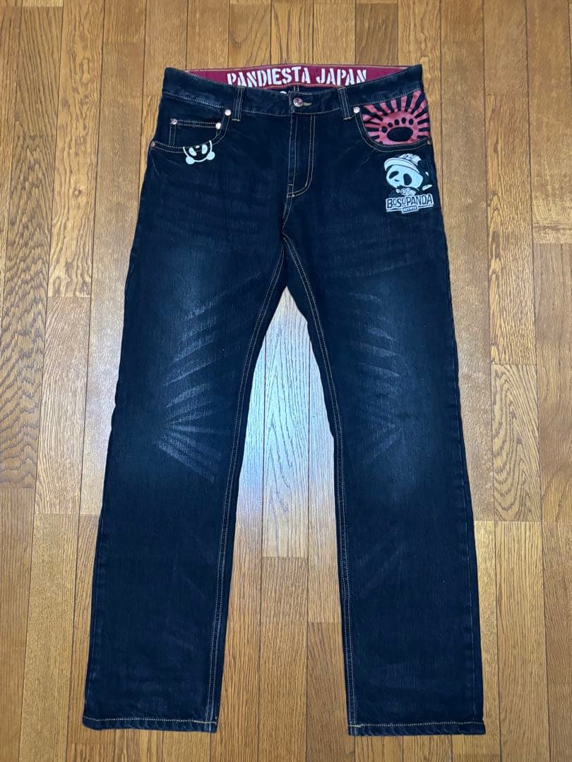 専用出品‼️ パンディエスタ　デニム　34 和柄　刺繍　暴走パンダ　単車　バイク