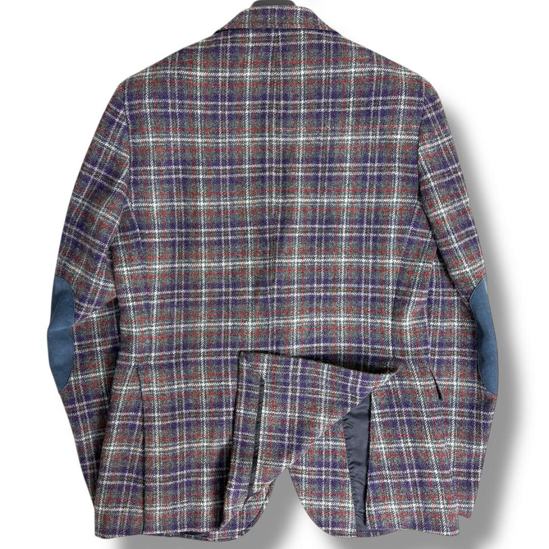 J4028 超美品 カルーゾ エルボーパッチチェック柄ツイードジャケット 48