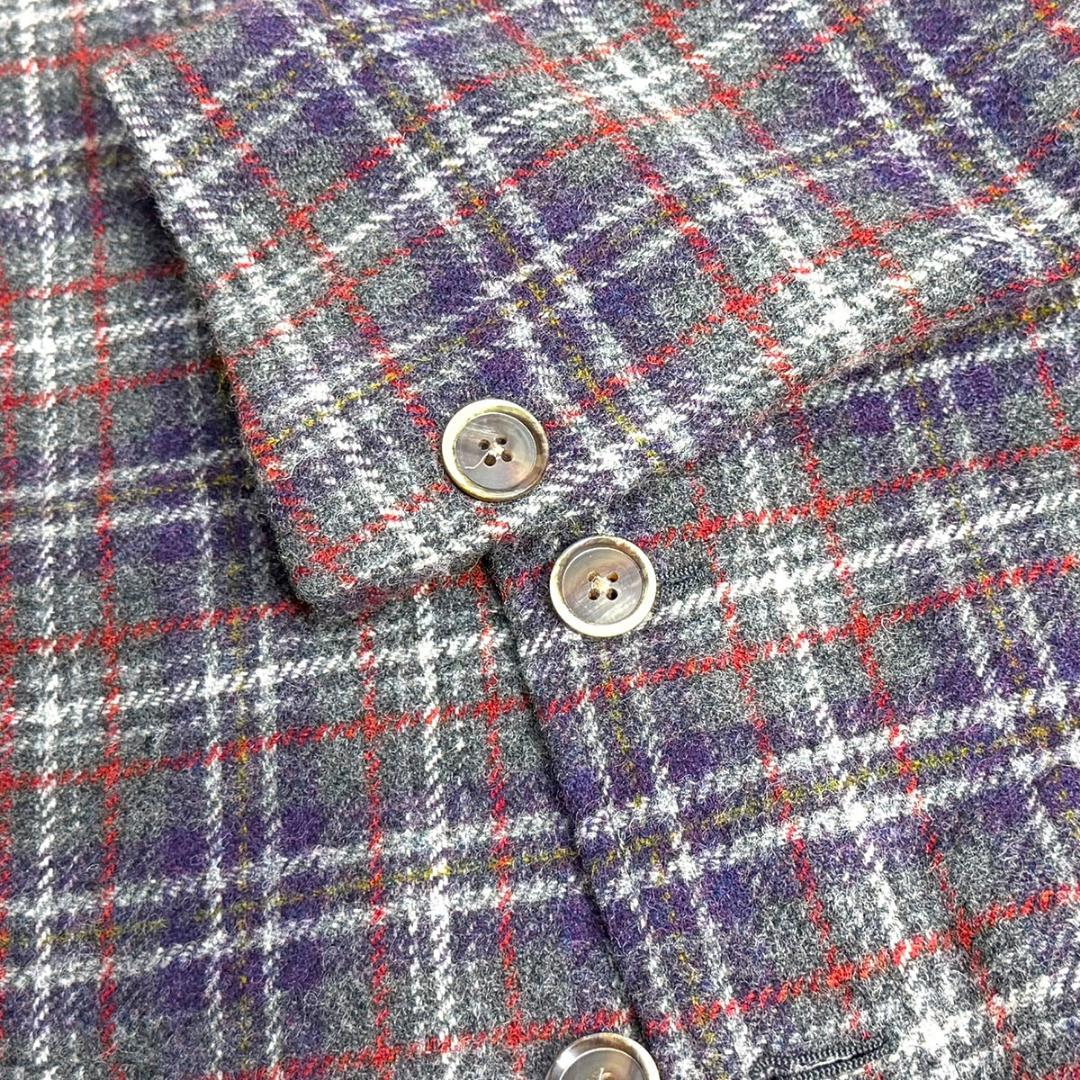 J4028 超美品 カルーゾ エルボーパッチチェック柄ツイードジャケット 48