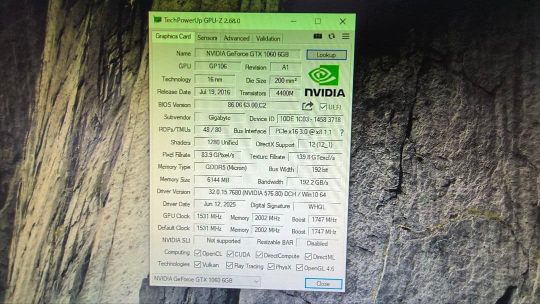 GIGABYTE GTX 1060 6G 動作確認済み