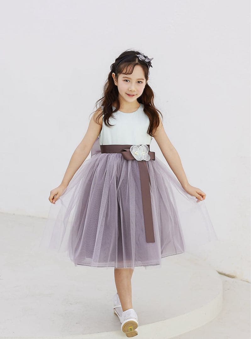 DRESCCO ミント×チャコールグレーフラワーコサージュドレス 135cm9号