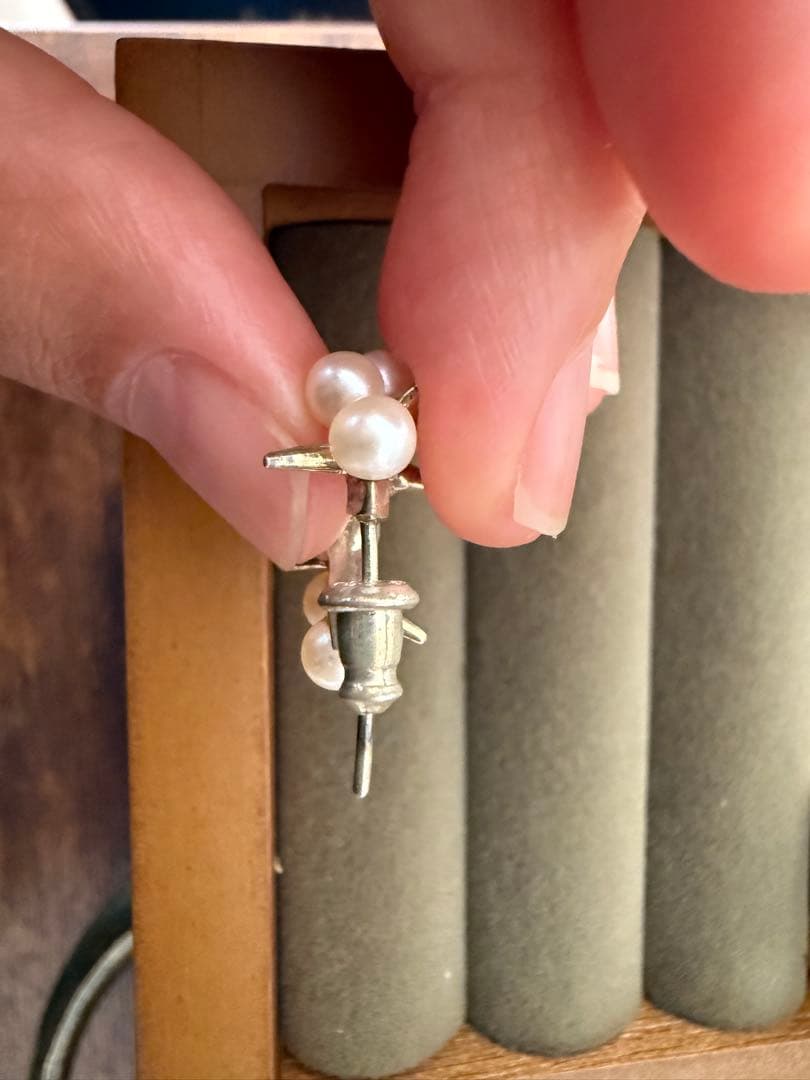 e.m.パール装飾 シルバーフープピアス