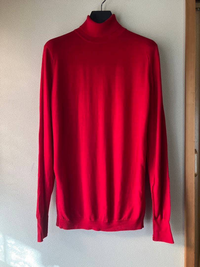 JOHN SMEDLEY ウール 30G タートルネックニット レッド S