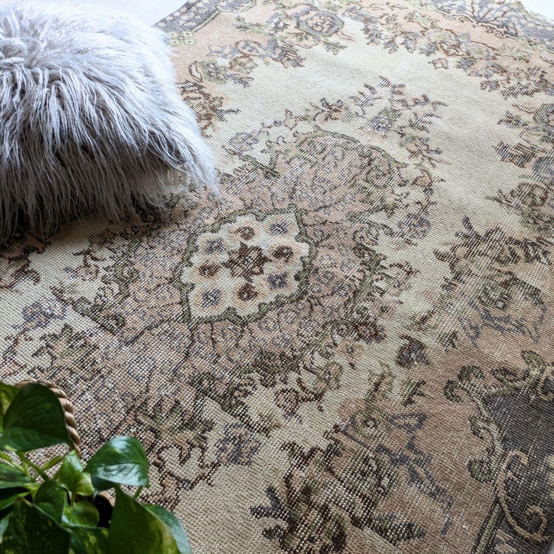 108×210 メダリオン　やわらかピンク×ベージュ　トルコヴィンテージラグ