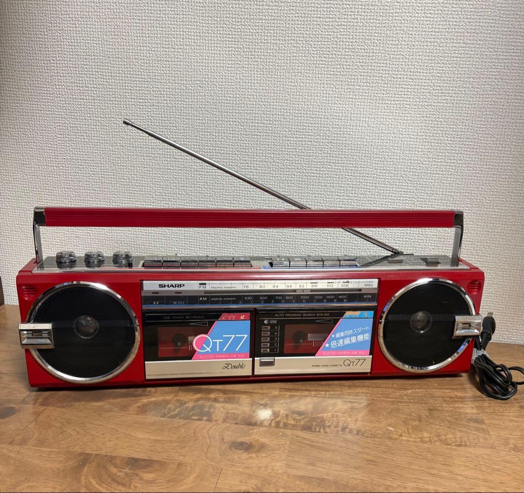 ✨正常作動✨SHARP QT77レッド ラジカセ カセットプレーヤー